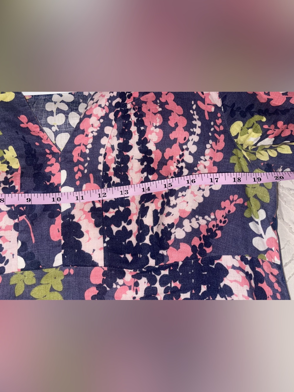 Boden- Floral Navy Women's Dress in Pink & Olive zips on the side - Picture 12 of 14